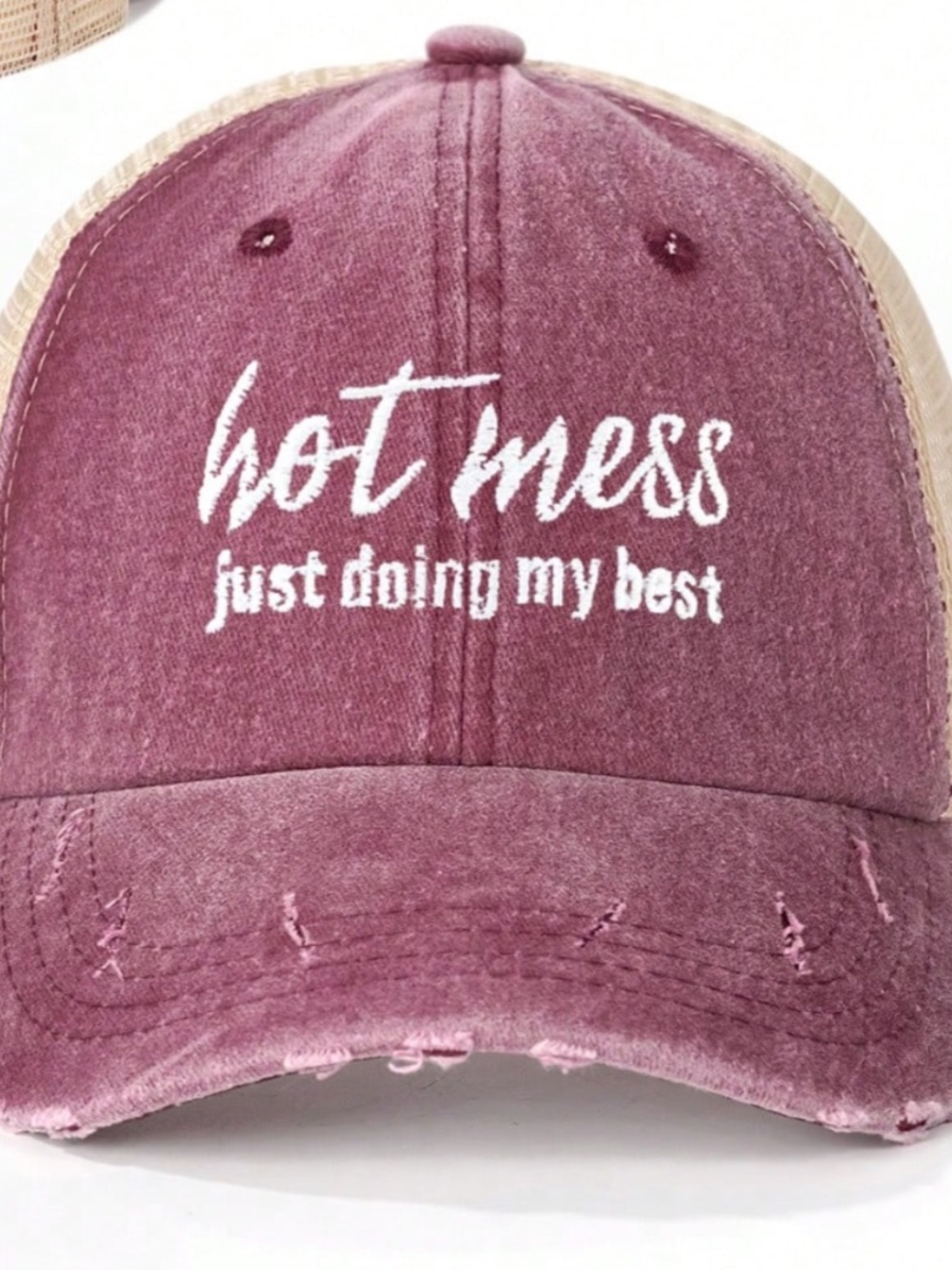 Hot Mess, Just doing my Best Graphic Embroidered Baseball Ponytail Cap - Picture 5 of 9